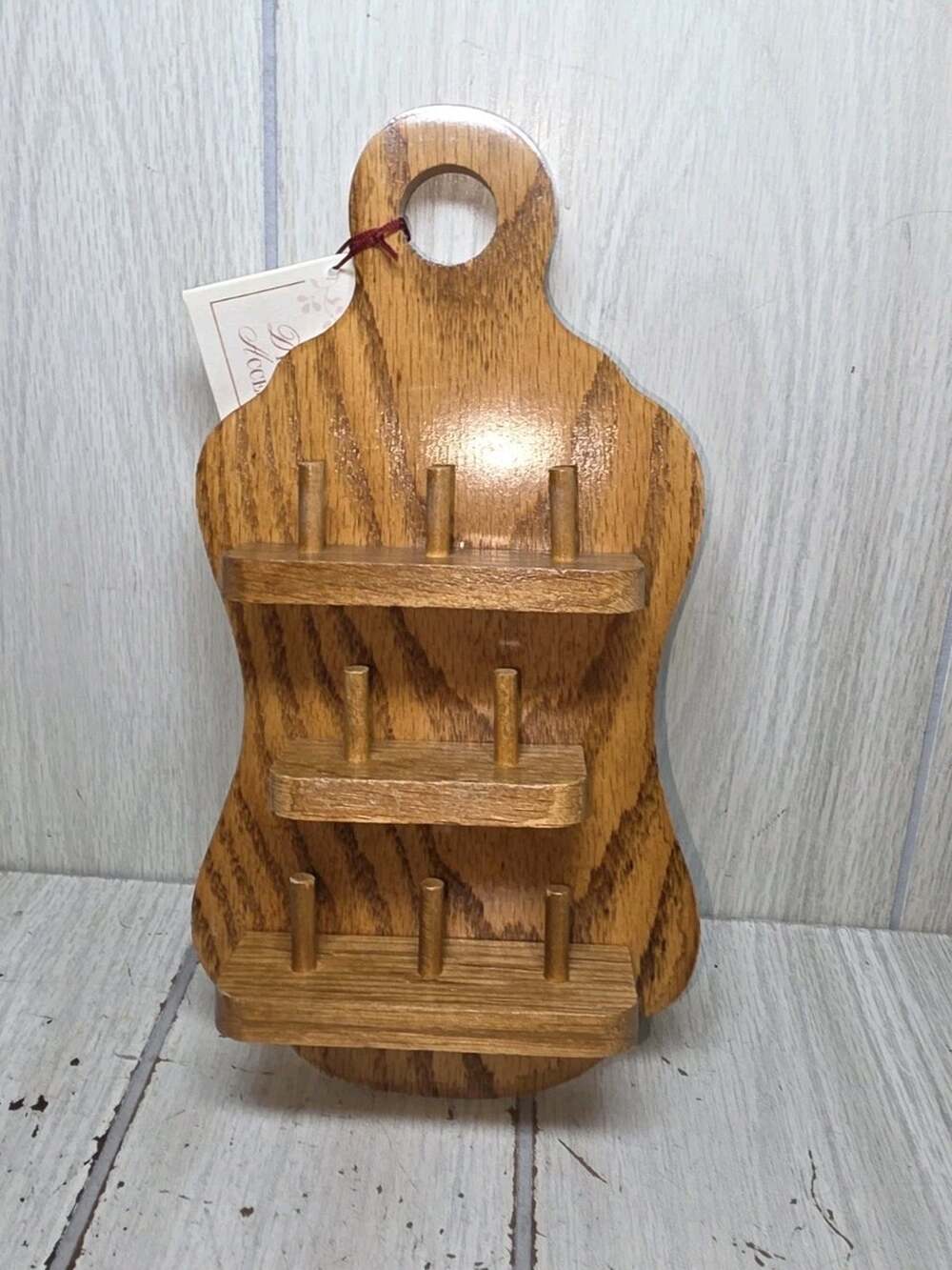 Vintage Wood Thimble Shelf Sewing Caddy Wall Mount 8 Spool Holder Heritage